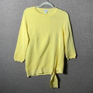 Belford Womens Sweater Size Small‎ Yellow Pima Cotton Tie Hem Ribbed 3/4 Sleeves